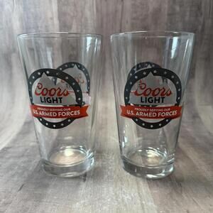Set of 2 Coors Light Beer Glasses "Proudly Serving Our U.S. Armed Services"